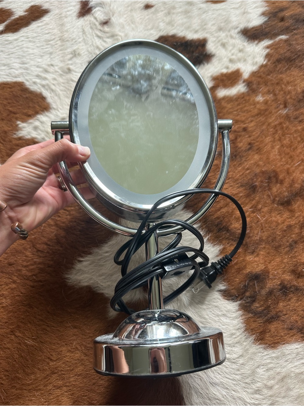 Double-Sided Silver Lighted Vanity Mirror